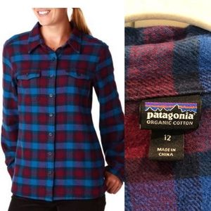 Patagonia fleece button up plaid shirt fit…